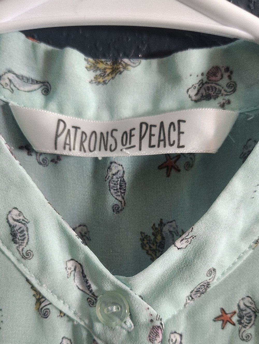 Patrons of Peace Mint Green whimsical Sleeveless Tie-Front Seahorse Sheer Crop - Picture 2 of 8